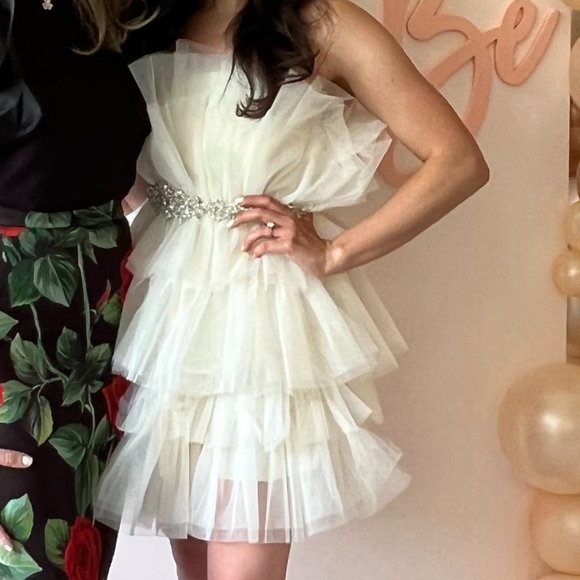 Strapless Tulle Mini Dress White/Ivory (S) - Picture 2 of 2